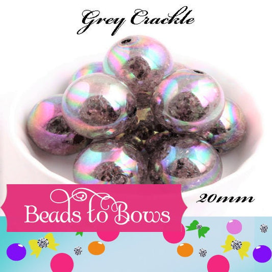 20mm AB Grey Crackle Bubblegum, Beads, Gumball Beads, Chunky Necklace Supply,  Bubble Gum Beads, Round Acrylic Beads, Chunky Bead Supply,