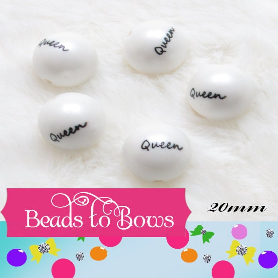 20mm Queen Print On White Matte Bubblegum Beads, Boss Printed White Matte Bead, Bubble Gum Beads, Bubble Beads, Printed Beads