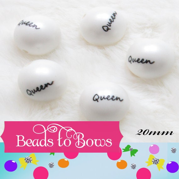 20mm Queen Print On White Matte Bubblegum Beads, Boss Printed White Matte Bead, Bubble Gum Beads, Bubble Beads, Printed Beads