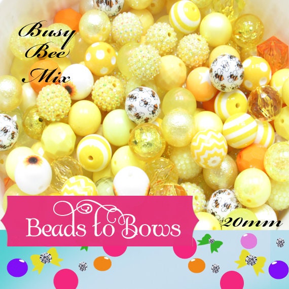 NEW 20mm Printed Bumble Bee's On Matte White Bubblegum Pearls, Bumble Bee's Printed On Bubblegum Beads, Round Matte Pearls