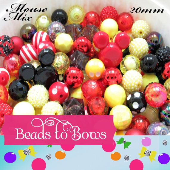 12 or 24 Ct. 20mm Red Black and Yellow Mouse Mix Bubblegum Beads, Beadable Pen Beads, Mouse Beads, Bubblegum Beads, Round Bubblegum Bead