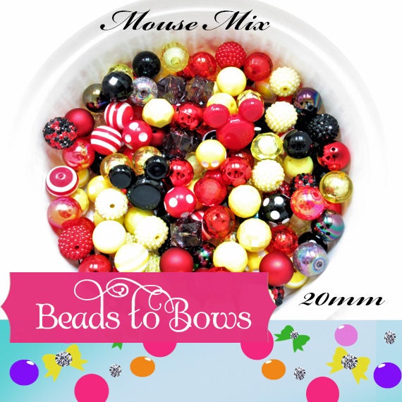 12 or 24 Ct. 20mm Red Black and Yellow Mouse Mix Bubblegum Beads, Beadable Pen Beads, Mouse Beads, Bubblegum Beads, Round Bubblegum Bead