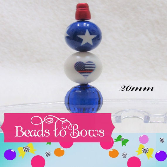 New Star Heart Beads, 4th of July 20mm Red White Blue USA Heart Flag  Bubblegum  Beads, July 4th. Beads, Gumball Beads, Bubblegum Beads