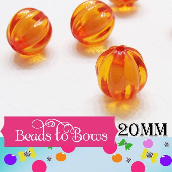 20mm Orange Pumpkin Bead In A Bead, Bubblegum Beads, Chunky Beads, Transparent Bubblegum Bead, Halloween Bubblegum Beads