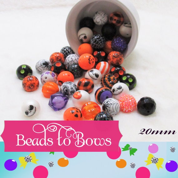 New 20mm Halloween Mix Bubblegum Beads, Black, Orange, Purple, Mixed Gumball Beads, Beadable Pen Mix, Halloween Beads