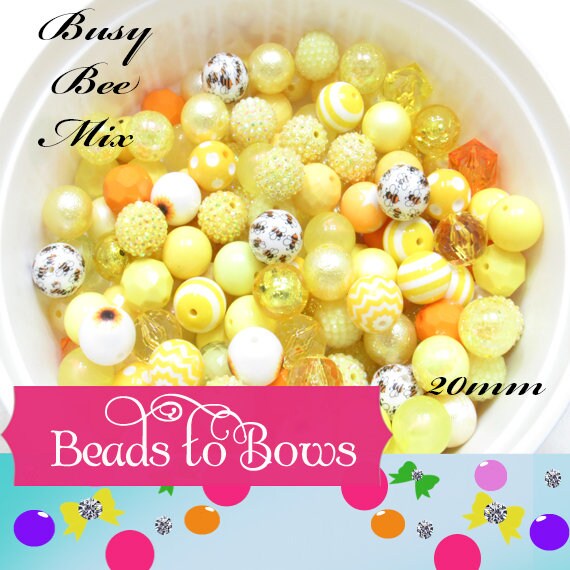 NEW 20mm Busy Bee Mix, Assorted Mixed Yellow Bubblegum Beads, Beadable Pen Mix, Busy Bumble Bee Yellow Mix