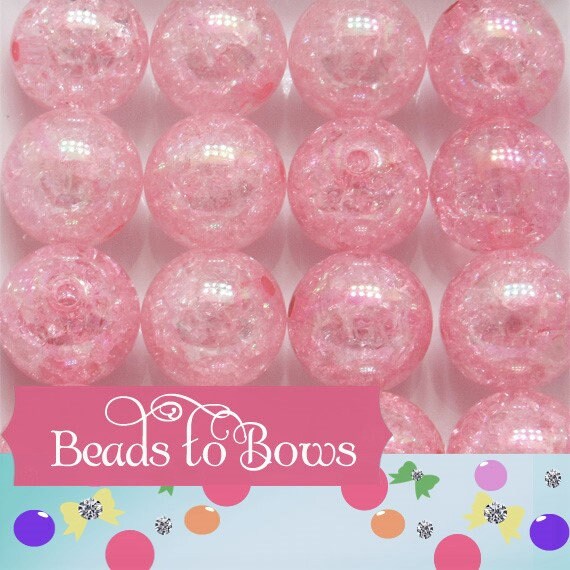 20mm Pink Light Crackle Beads, Bubblegum Beads, Transparent Acrylic AB Crackle Bead, Round Gumball Beads, Bubblegum Necklace Supply Beads