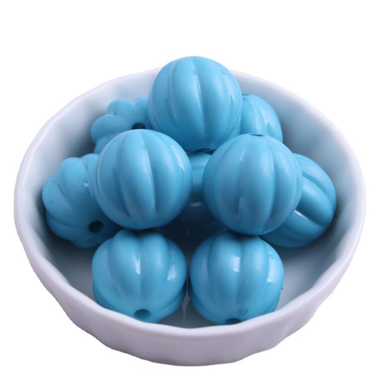 New Light Blue 20mm Pumpkin Shape Bubblegum Beads, Gumball Beads, Blue Pumpkin Bubblegum Beads