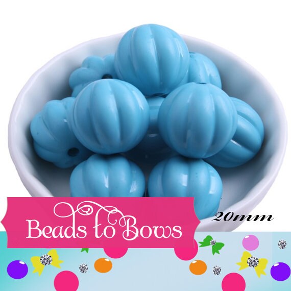 New Light Blue 20mm Pumpkin Shape Bubblegum Beads, Gumball Beads, Blue Pumpkin Bubblegum Beads