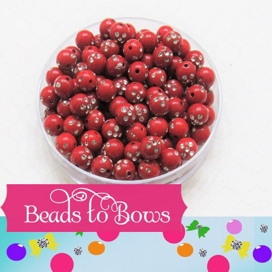 12mm Red Bling Beads, Chunky Necklace Supply, Bubblegum Beads, Gumball Bead, Acrylic Beads, Bling Bead, Sparkle Beads, Jewelry Supply