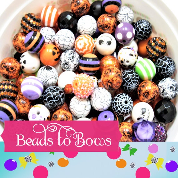 New 20mm Halloween Mix Bubblegum Beads, Black, Orange, Purple, Mixed Gumball Beads, Beadable Pen Mix, Halloween Beads