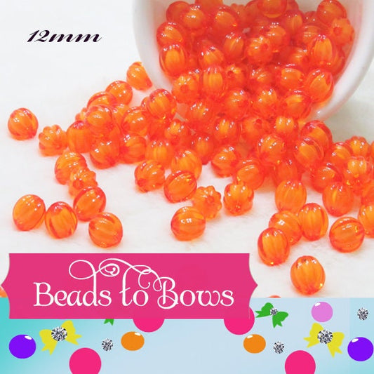 12mm Orange Pumpkin Bead In A Bead, Bubblegum Beads, Chunky Beads, Transparent Bubblegum Bead, Halloween 12mm beads