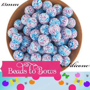 15mm Purple and Blue Swirl Print Silicone Beads, Baby Teething Beads, –  Beadstobows