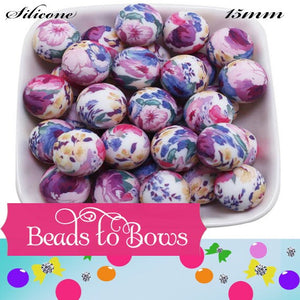 15mm Mulberry Flower Print Silicone Bead, Printed Silicone Beads, Teet –  Beadstobows