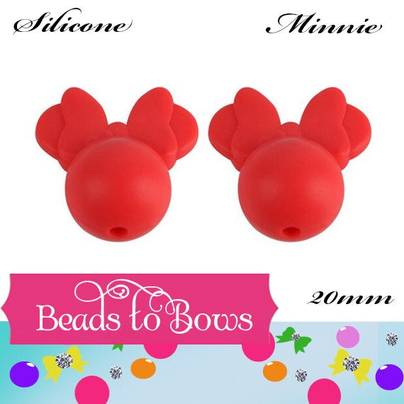 1 Silicone 20mm Red Minnie Focal Bead, Teething Bead, Pacifier bead, Key Chain Ornament, Teething Necklace Bead, Food Grade Silicone