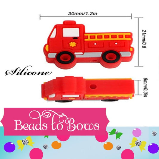 1 Silicone 30mm Red Firetruck Focal Bead, Teething Bead, Pacifier bead, Key Chain Ornament, Teething Necklace Bead, Food Grade Silicone