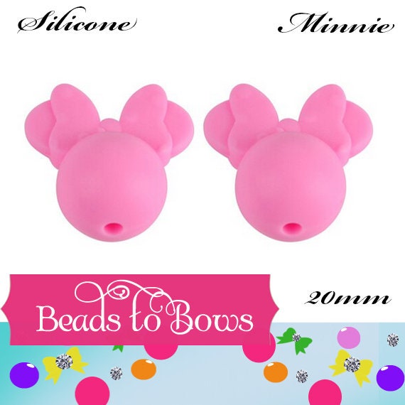 1 Silicone 20mm Pink Minnie Focal Bead, Teething Bead, Pacifier bead, Key Chain Ornament, Teething Necklace Bead, Food Grade Silicone