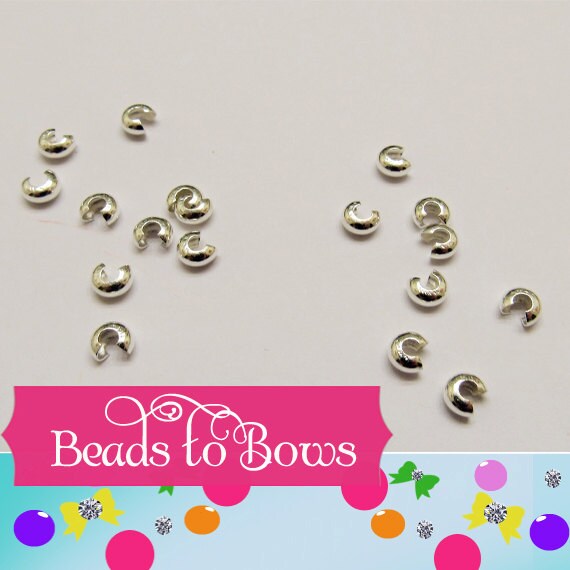 3mm Crimp beads covers, Crimp bead covers 3mm wide, Beasding Supply, Silver crimp bead covers, Covers fro crimp beads, 25 ct  50ct.  100 ct.