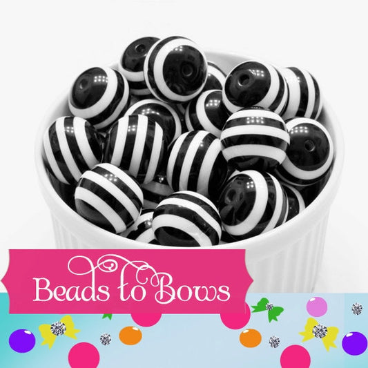 20mm Chunky Black & White Striped Bubblegum Beads,  Chunky Gumballs Beads, Striped Gumball Beads, Chunky Necklace Supply Beads