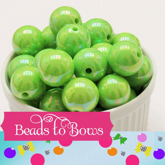 20mm AB Lime Chunky Gumball Bead, Chunky Round Acrylic Bead, Chunky Bead Supply, Bubblegum Supply, Chunky Bead