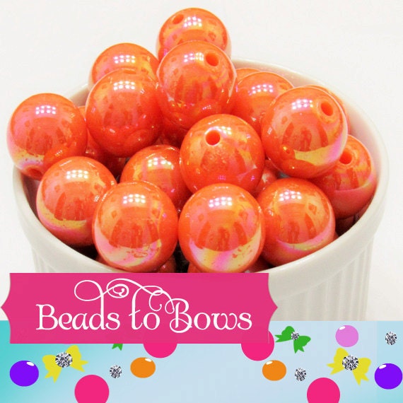 10Ct. 20mm AB Orange Beads, Bubblegum Beads, Chunky Bubblegum Bead, Chunky Bubblegum Supply, Round Acrylic AB Bubblegum Beads,