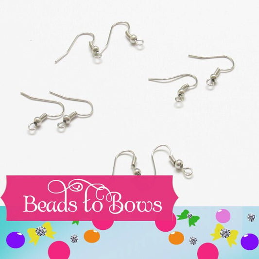 10 Pair Earring Hooks, Earring Wires, With Coil and Wire, Platinum Colored earring Hooks,  Jewelry Findings, Jewelry Supply, Craft Supply