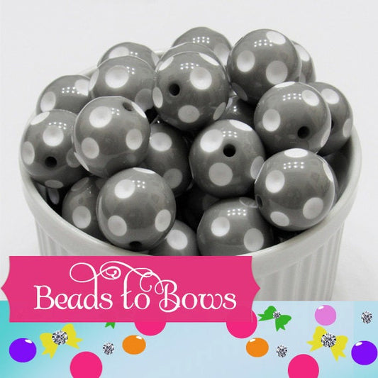 20mm Grey Polka Dot Beads, Bubblegum Beads, Polka Dot Beads, Chunky Acrylic Beads, Gumball Polka Dot Beads, Chunky Necklace Supply Bead