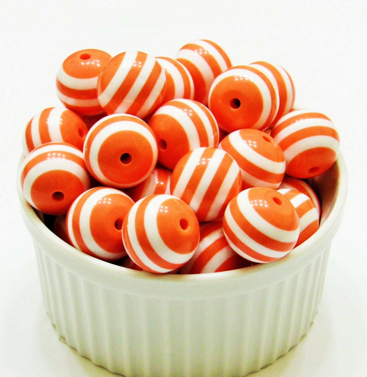 20mm Chunky Orange And White Striped Bubblegum Bead, Gumball Acrylic Striped Gum Ball Bead, Striped Chunky Bubblegum Beads, Bead Supply