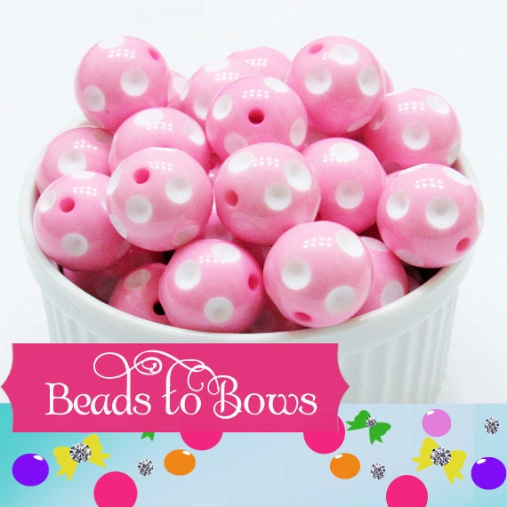 Pink Polka Dot Beads, 20mm  Bubblegum Beads,  Chunky Acrylic Polka Dot Beads, Chunky Gumball Polka Dots Beads, Chunky Necklace Supply