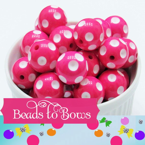 Hot Pink 20mm Polka Dot Beads, Chunky Bubblegum Beads, Gumball Beads, Chunky Beads, Round Acrylic Bead, Chunky Necklace Bead Supply