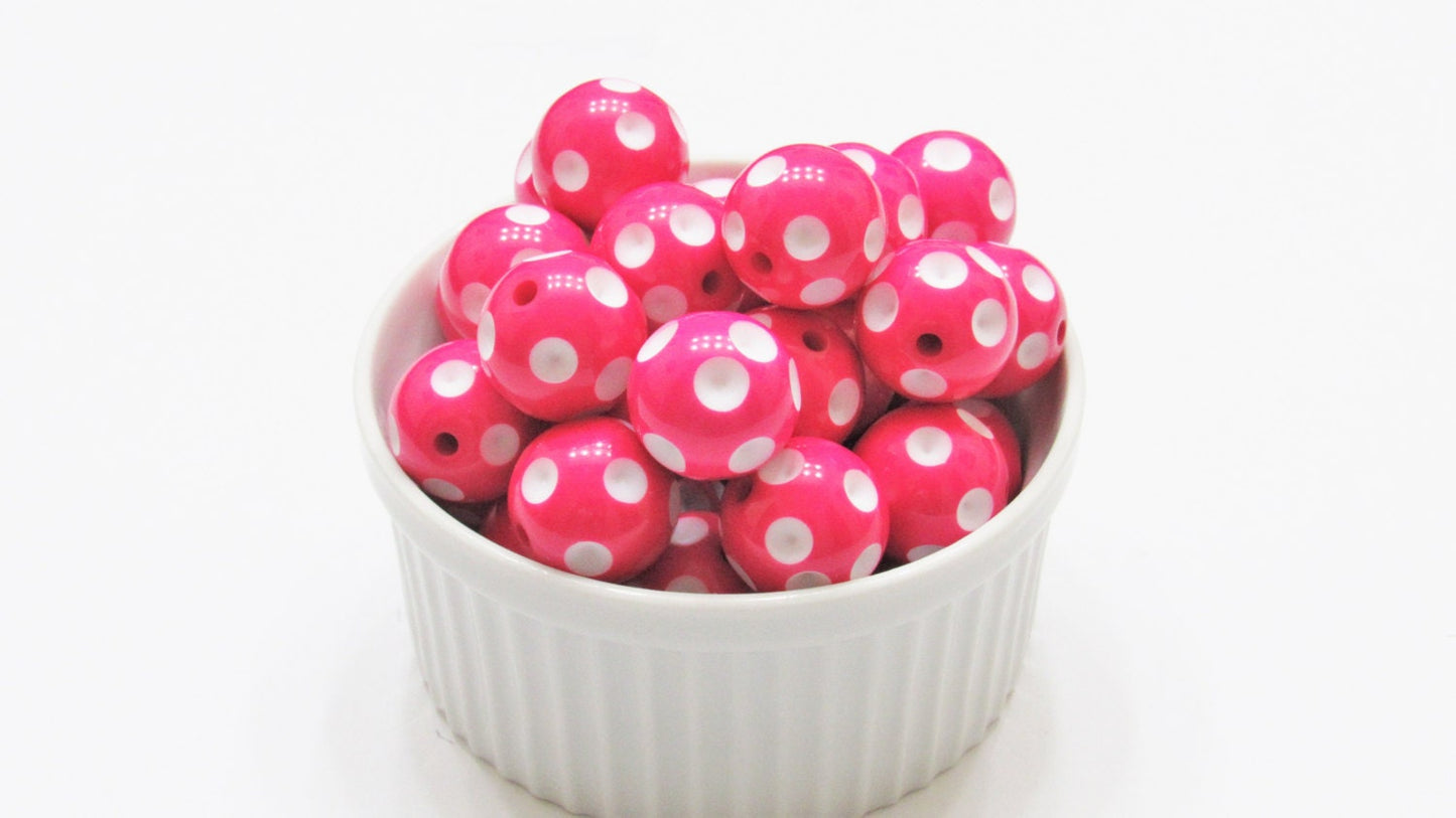 Hot Pink 20mm Polka Dot Beads, Chunky Bubblegum Beads, Gumball Beads, Chunky Beads, Round Acrylic Bead, Chunky Necklace Bead Supply