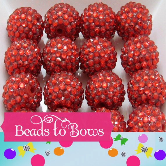 20mm Red Rhinestone Beads, Chunky Bubblegum Beads, Chunky Bead Supply, Rhinestone Beads, Gumball Rhinestone Beads, DIY Jewelry Supply  Beads