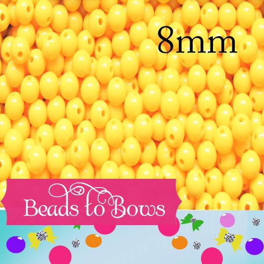 100ct 8mm LemonYellow Gumball Beads, Bubblegum Beads, Round Acrylic Beads, Solid Acrylic Beads, Bubblegum Necklace Supply Beads