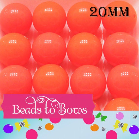 10 Neon ORANGE 20mm BUBBLEGUM beads  chunky bead solid Neon bubblegum bracelet bead childs necklace bead acrylic bubblegum beads