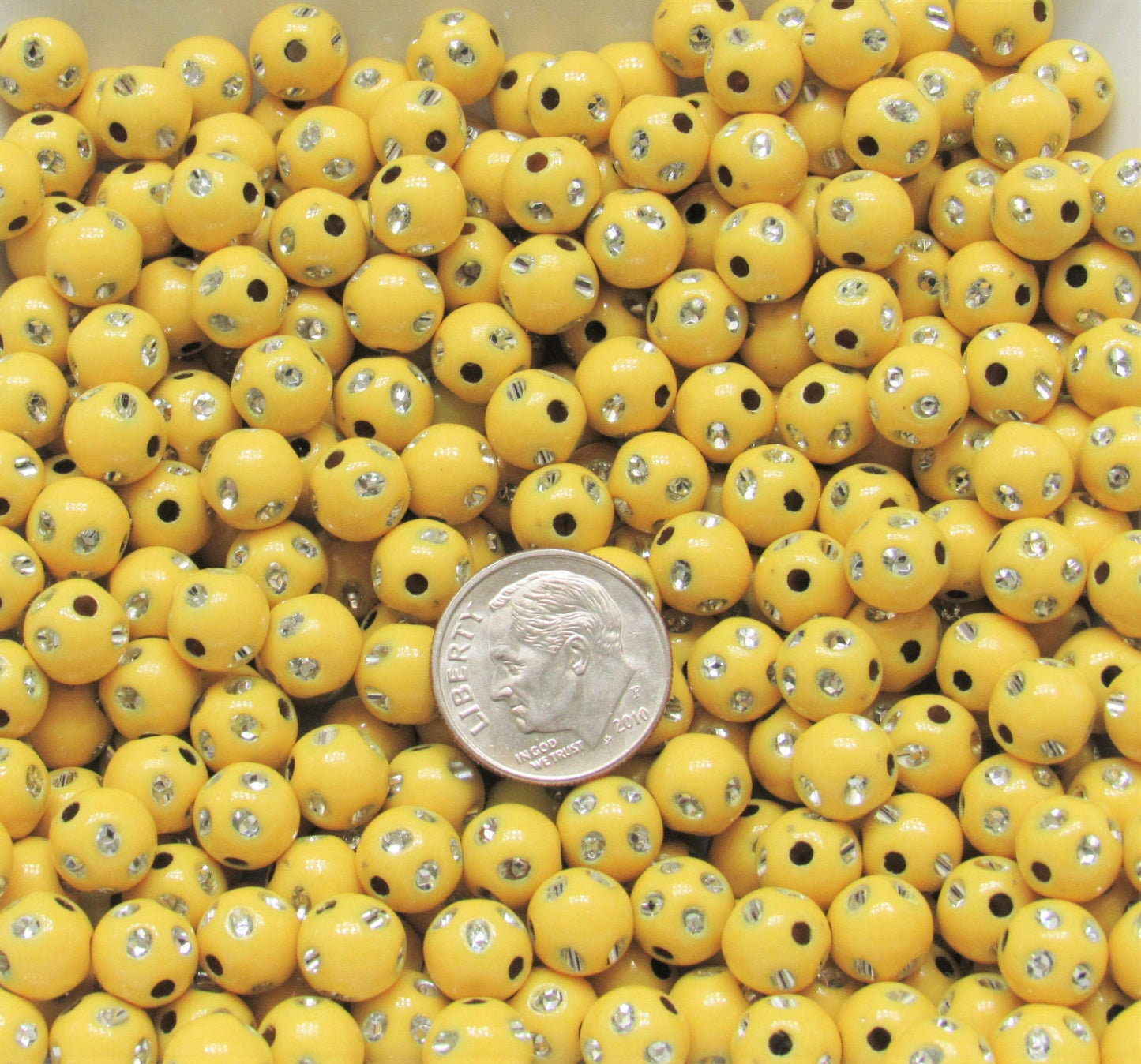 Yellow 8mm Rhinestone Bubblegum Beads, Chunky Bubblegum Beads, Gumball Acrylic Beads, Chunky Necklace Supply Beads, Chunky Gumball Bead