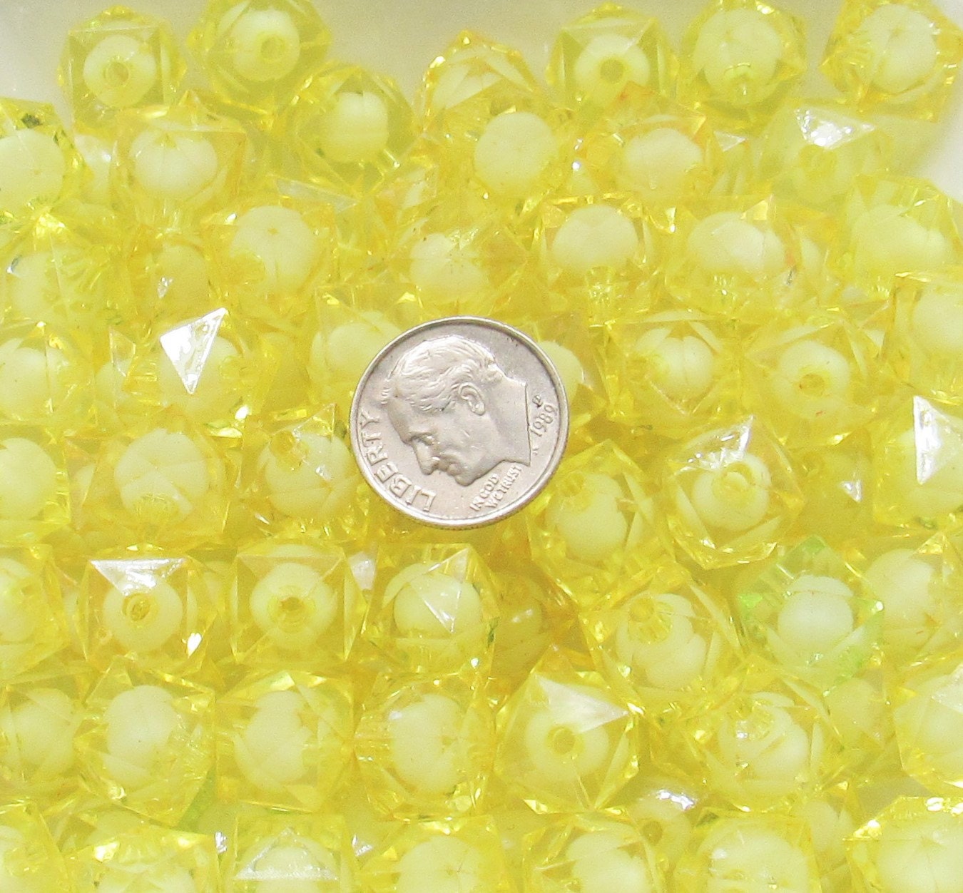 Yellow 12mm Cubed Bubblegum Beads, Chunky Bubblegum Beads, Faceted Bead, Transparent DIY Ice Cube Bead, Kawaii Bead Supply