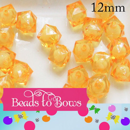 12mm Golden Square Bead In A Bead, Bubblegum Bead, Chunky Bead, Faceted Bead, Transparent Ice Cube Bead, Kawaii Bead Supply