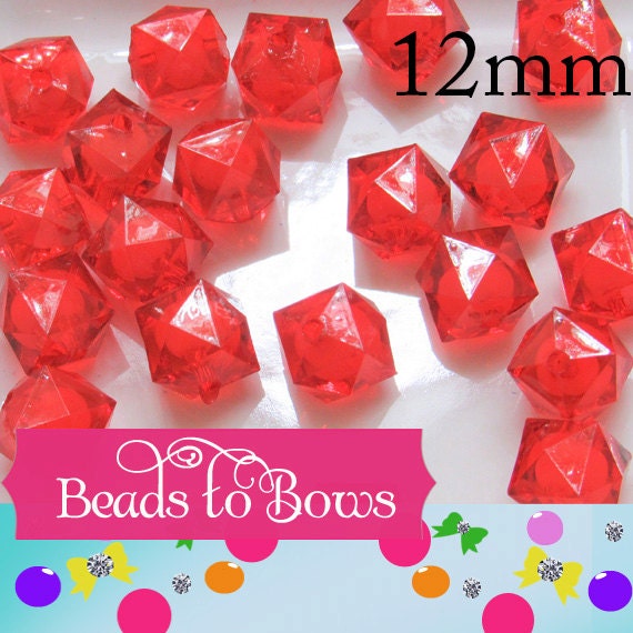 Red 12mm  Bead in a Bead, Bubblegum Beads, Chunky Beads, Faceted Bead, Transparent Ice Cube Beads, Fairy kawaii Bead Supply