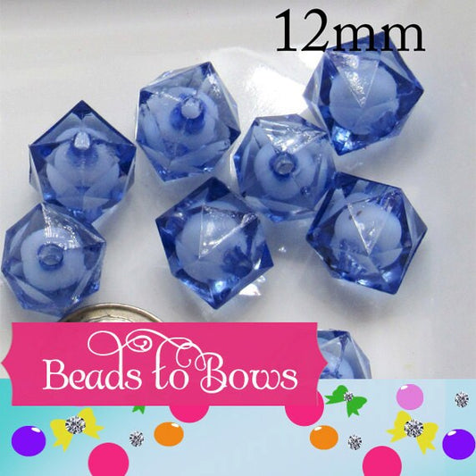 Blue 12mm Bead In A Bead Bubblegum Beads, Chunky Bubblegum Beads, Acrylic Ice Cube Beads, Fairy Kawaii Bead Supply