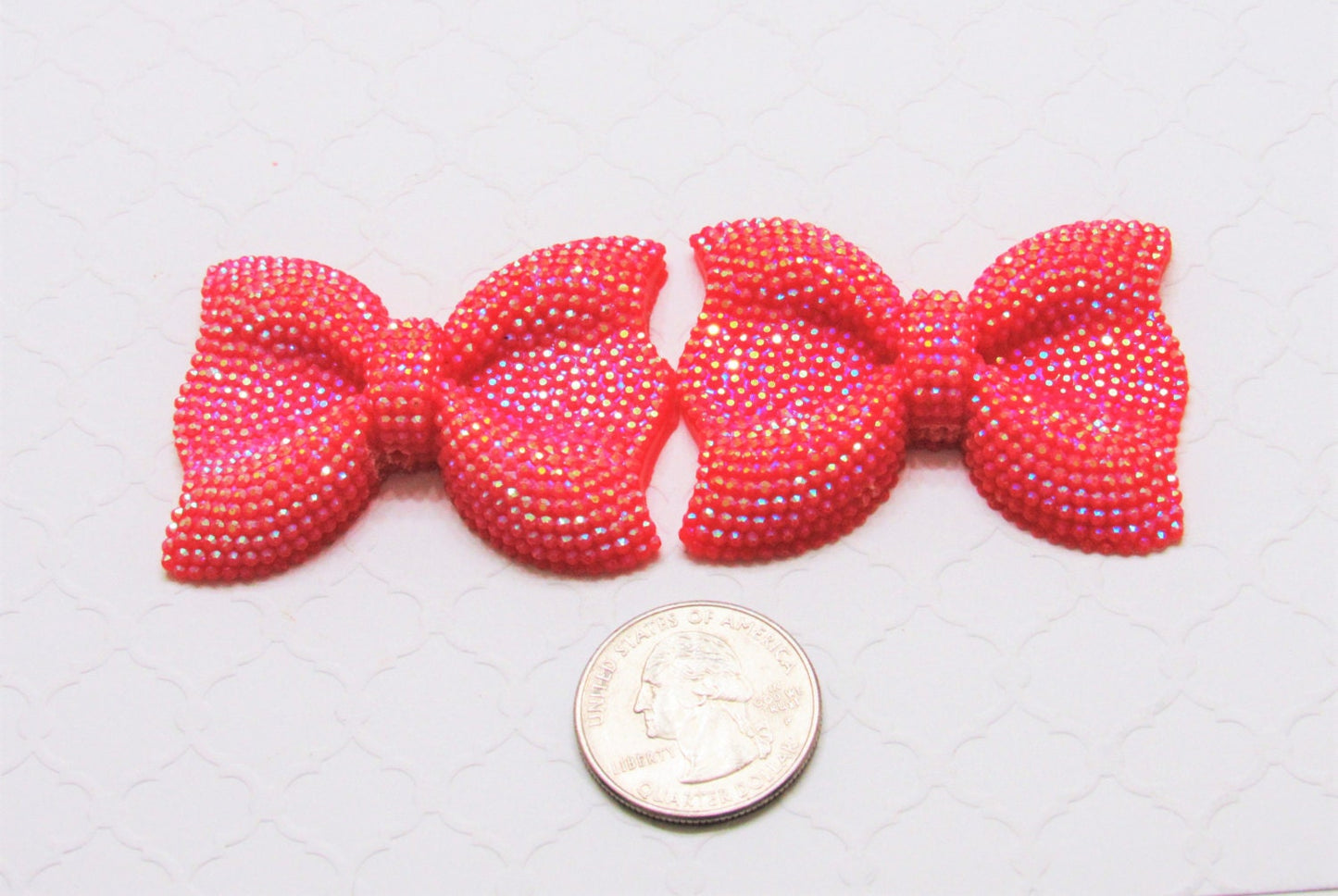 QTY 1 Large Red Rhinestone Bow bead, Rhinestone Bow, Chunky Bow, Bubblegum rhinestone bead, Chunky Necklace Bow,  Bead Bow