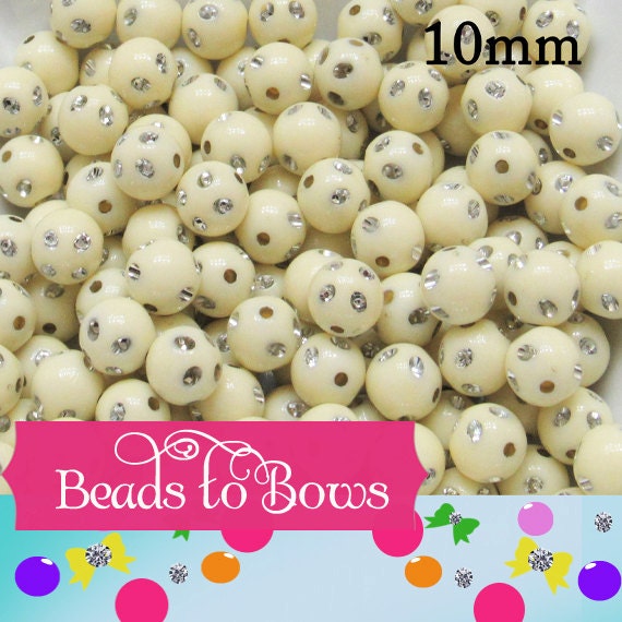 10mm Ivory Bubblegum Rhinestone Beads, Bubblegum Beads, Chunky Bling Beads, Gumball Beads Chunky Necklace Beads, Rhinestone look Beads