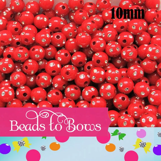 10mm Red Bubblegum Rhinestone Beads, Bubblegum Beads, Chunky Bling Beads, Gumball Beads Chunky Necklace Beads, Rhinestone look Beads