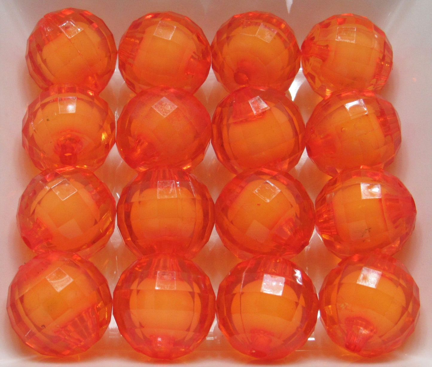 20mm Orange Bead In A Bead, Bubblegum Beads, Faceted Chunky Beads, Transparent Bubblegum Bead, Chunky Necklace Supply Bead, Jewelry Bead