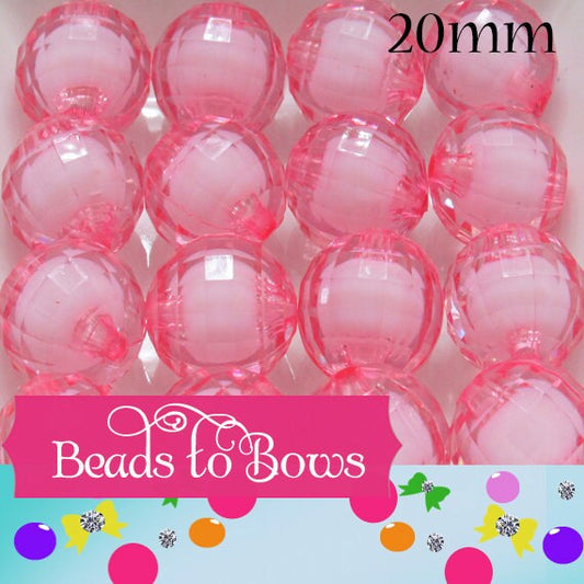 20mm Pink Bead In A Bead, Bubblegum Beads, Faceted Chunky Beads, Transparent Bubblegum Bead, Chunky Necklace Supply Bead, Jewelry Bead