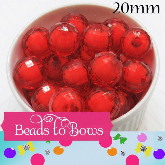 20mm Red Bead In A Bead, 20mm Bubblegum Beads, Faceted Chunky Bead, Transparent Bead In A Bead, Chunky Necklace Supply Bead, DIY Bead Supply