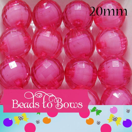 20mm Hot Pink Bead In A Bead, Bubblegum Beads, Facated Chunky Beads, Transparent Bubblegum Beads, Chunky Necklace Supply Beads, Jewelry Bead