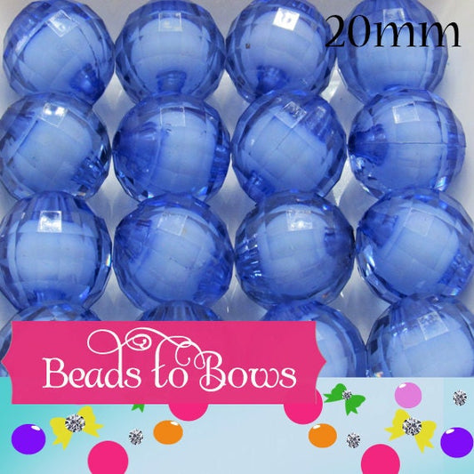 20mm Blue Bead In A Bead, Bubblegum Beads, Faceted Chunky Beads, Transparent Bubblegum Bead, Chunky Necklace Supply Bead, Jewelry Bead