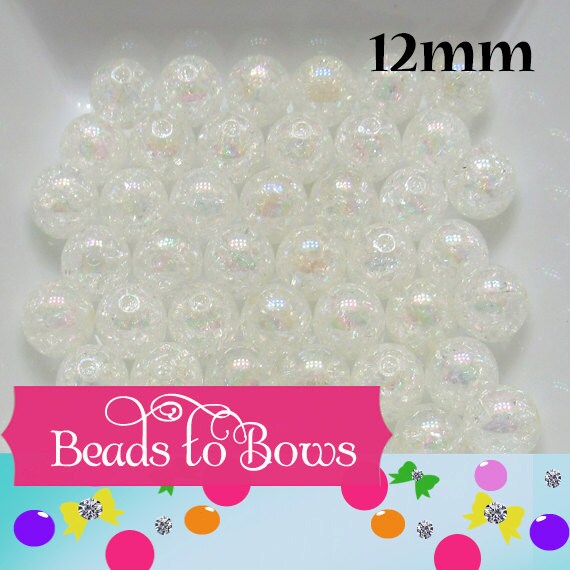 12mm AB Clear Crackle Bubblegum Beads, Gumball Beads, Chunky necklace Bead Supply, Bubblegum Beads, Crackle Beads, Bead Supply