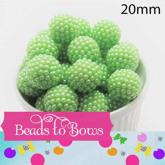 20mm Chunky Green Pearl Berry Bead, Bubblegum Pearlised Berry Beads, Pearl Rhinestone Beads, Bumpy Pearl Beads, Gumball Pearl Bead Supply