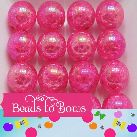 20mm Hot Pink Crackle Beads, Bubblegum Beads, Transparent Acrylic AB Crackle Bead, Round Gumball Beads, Bubblegum Necklace Supply Beads